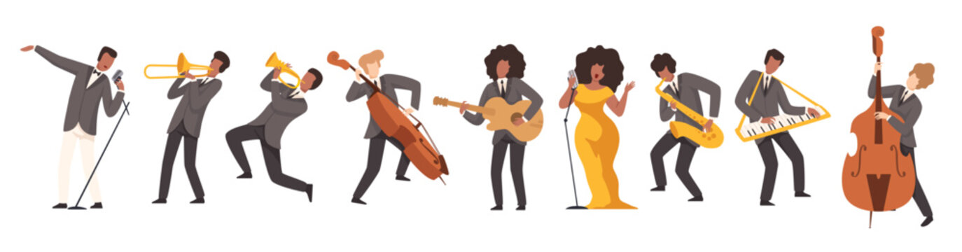  jazz band group musicians singing and playing trumpet