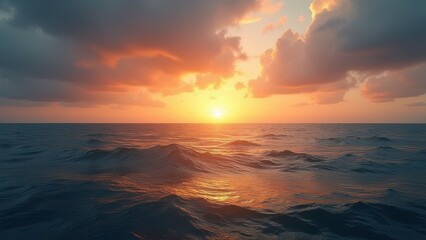 Obraz premium Calm Ocean Surface at Sunset Moody Nautical Travel Background