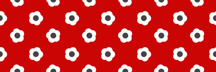Retro seamless floral pattern with simple geometric figures. Daisy flower background on red © Tatiana