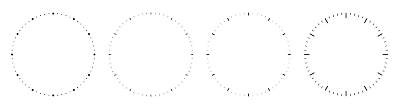 Blank clock face template, analog clock with hour and minute marks