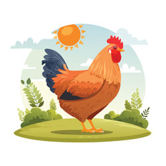 Colorful rooster on a sunny day cartoon illustration © Ladu