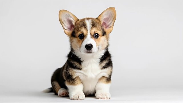 Corgi puppy sitting on white background.