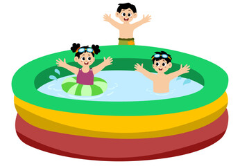 Fototapeta premium Little kid swimming at the swimming pool. kid playing at the swimming pool illustration, vector