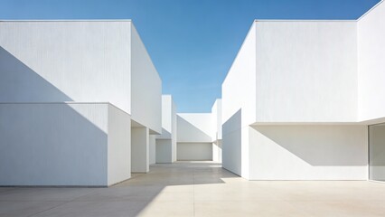 Minimalist White Cubic Buildings in Open Space