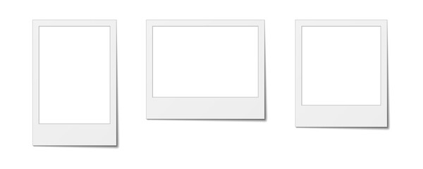 White instant photo frame portrait mockup set with realistic shadow, minimalist design photo frame on transparent background © dlyastokiv
