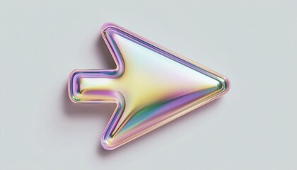 Iridescent Shape Of Y2k Mouse Arrow In Chrome With Gradient Web Interface, Realistic Element Of Click Cursor On It.