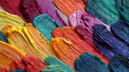 macro paintbrush strokes on textured canvas.