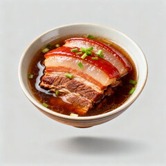 Delicious braised pork slices in a bowl with savory sauce