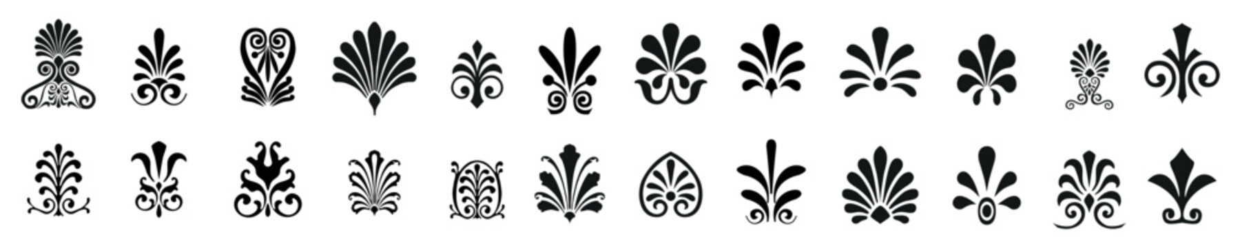 Set of decorative elements in the shape of a palmette