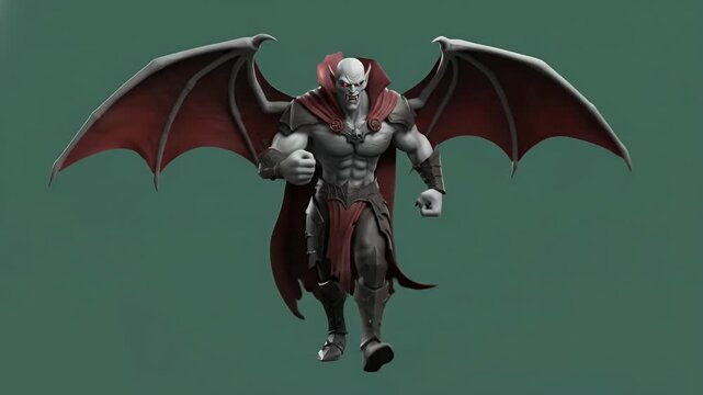 Terrifying vampire figure with fangs, bat wings, and a gothic cloak, a classic monster from horror and fantasy lore.