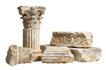 [Transparent Background PNG]Ancient Architectural Stone Columns and Fragments