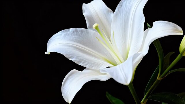 White lily flower on black background