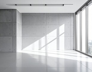 Fototapeta premium Modern Minimalist Interior Space with Concrete Wall and Large Windows