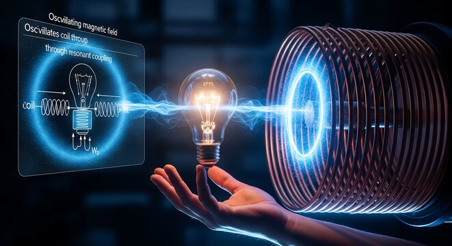 Glowing Light Bulb Powered by Electric Energy Beam in Hand, Futuristic Technology Concept, Scientific Discovery.