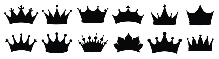 princess crowns silhouettes set isolated flat illustration © Gibdd