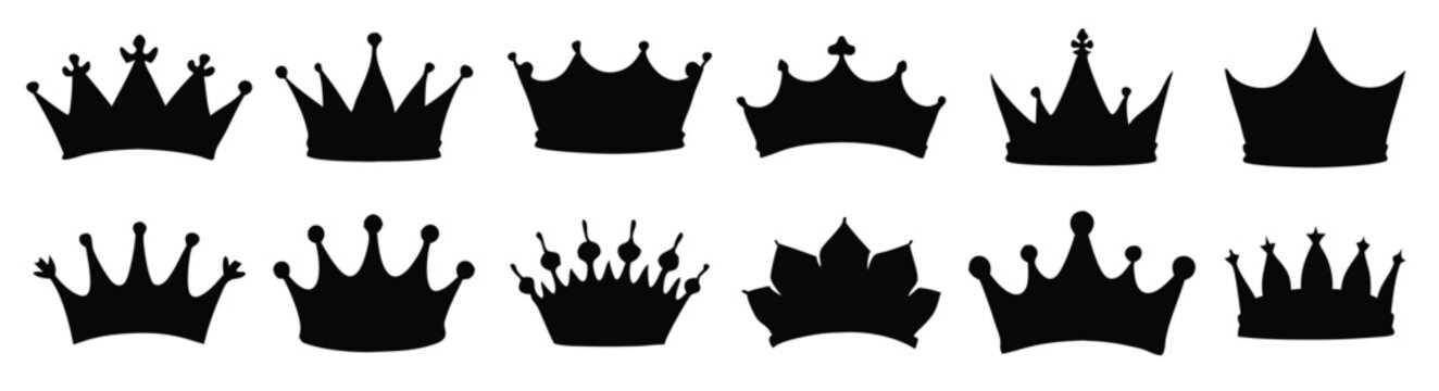 princess crowns silhouettes set isolated flat illustration