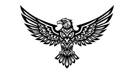 Obraz premium Tribal eagle with outstretched wings in black and white