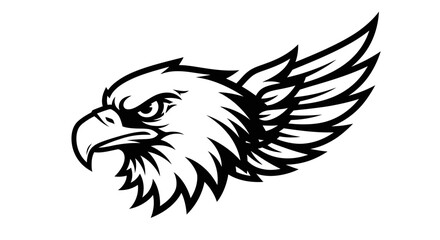 Obraz premium Majestic eagle head with sharp gaze and strong wings spread wide