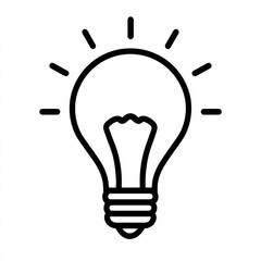 A black and white line drawing of a light bulb with rays emanating from the top.