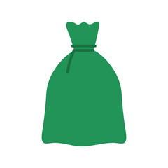 Green biodegradable trash bag icon for waste management. Recycling and eco friendly garbage disposal concept. Vector illustration