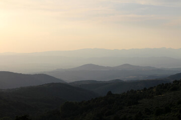 Sunset in El Acebo de San Miguel Overlooking Mountain Landscape July 2024 Golden light above rural valley