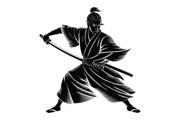Obraz premium Samurai warrior with sword, vintage Japanese illustration