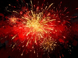 Obraz premium Colorful Fireworks Display Against Dark Red Background