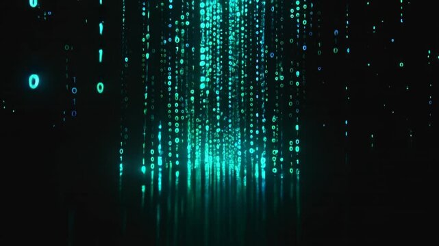 Digital Rain of Binary Code