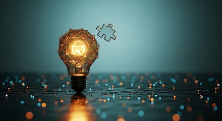 Innovative lightbulb with puzzle piece representing creative problem solving