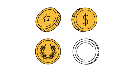 Gold Coin Line art modern color illustration design