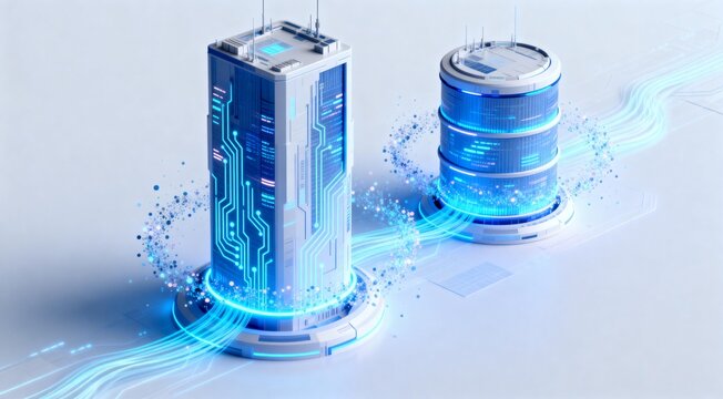 Data Servers with Fiber Optic Connections in Technology
