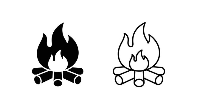 Campfire icons, fire symbols, bonfire illustration, wood fire graphics, flame designs Vector