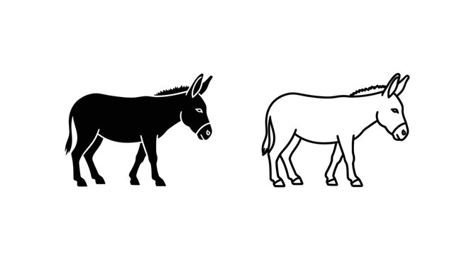 Two donkeys standing side by side black and white illustration vector art Vector