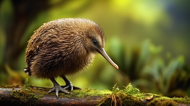 Small Platypus Perched on a Mossy Log in a Quiet Forest Stream Habitat
