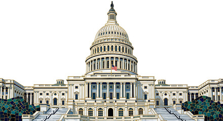 Obraz premium United States Capitol Building in classic neoclassical style with white marble and blue sky for government and politics