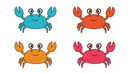 Obraz premium Set of four cute crab illustrations in blue red orange and pink colors for marine life themes and children beach party decorations.