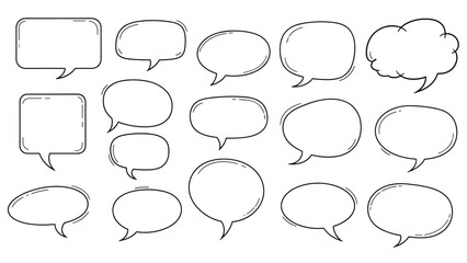 Fototapeta premium Large set of simple hand-drawn speech bubble outlines for diverse messaging and communication designs in a clean minimalist style.