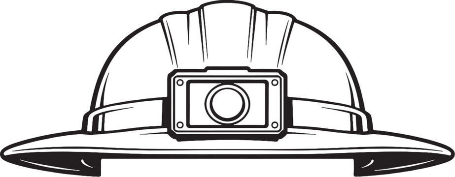 Mining Safety Helmet with Headlamp Line Art Illustration