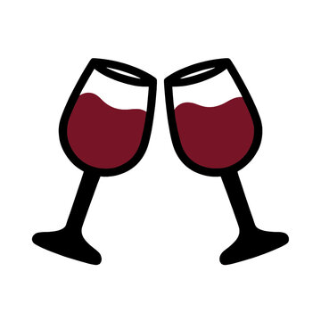 Red Wine Glasses Toasting Vector Icon