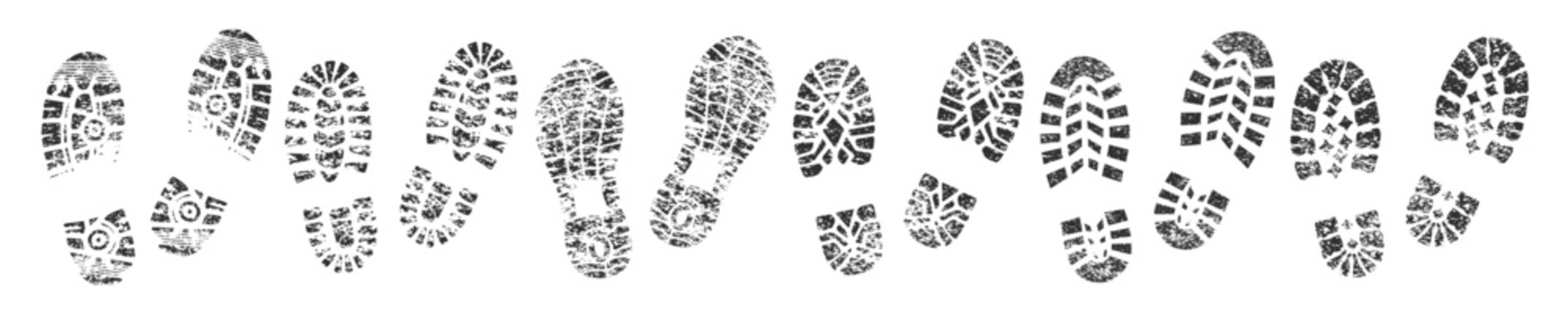 collection of different abstract black grunge shoe prints