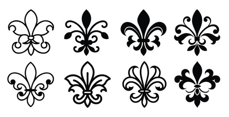  nine fleurdelis decorative elements black floral emblems