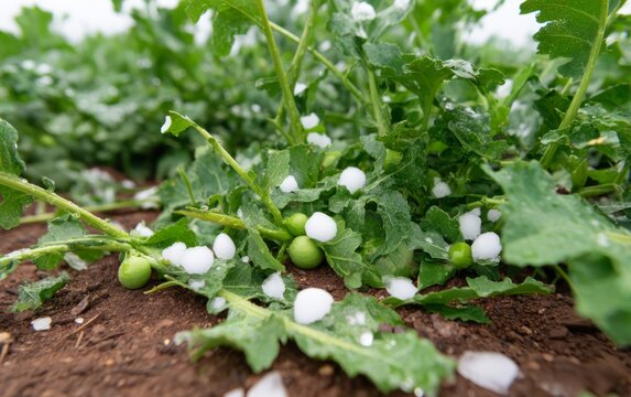 Damaging Ice Pellets on Vegetable Crops in Field