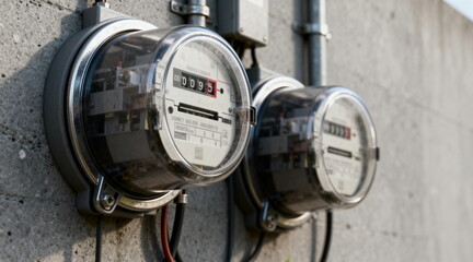 Fototapeta premium Two Electrical Meters on Concrete Wall
