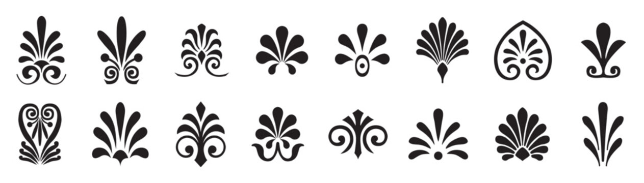Palmettes elements symbols vector set
