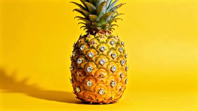 Decorated pineapple on yellow background