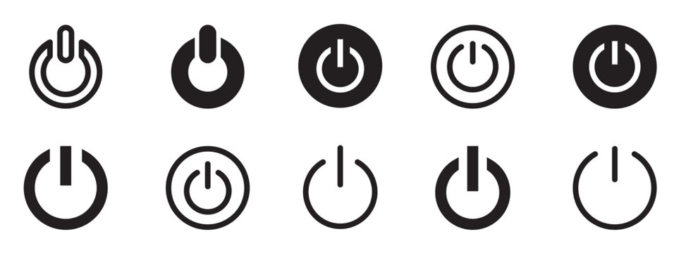 power button icon set line and solid style for device control