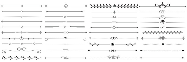 Set of hand-drawn vector line borders. Lines, borders, underline pencil strokes, and drawing dividers. Doodle design—geometric vintage fashion collection.