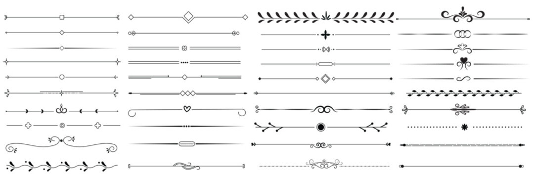 Set of hand-drawn vector line borders. Lines, borders, underline pencil strokes, and drawing dividers. Doodle design&mdash;geometric vintage fashion collection.