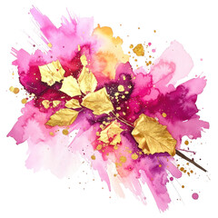 Vibrant watercolor floral arrangement with gold leaf accents on a black background