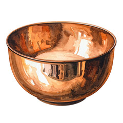 Watercolor illustration of a polished copper bowl, round and reflective